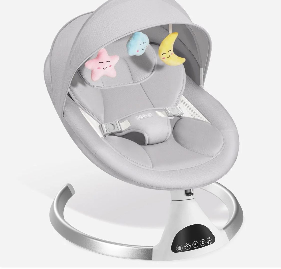 HARPPA Electric Baby Swing for Infants to Toddler, Portable Babies Swing, Motorized Bluetooth Swing, Music Speaker/ Bassinet Included