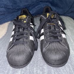 Adidas Superstar Black/White Gold – Size 8 (NEW)