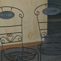 Pair of Ice cream parlor metal Welcome plant chairs