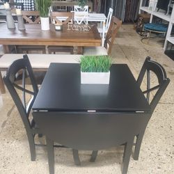 3 Pc Black   Dining Set With Drop Down  (Leaf)