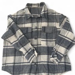 MNG women’s clothing Grey and white plaid button-up shirt size xs 
