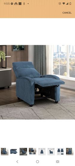 Blue Corduroy Push-Back Recliner Chair