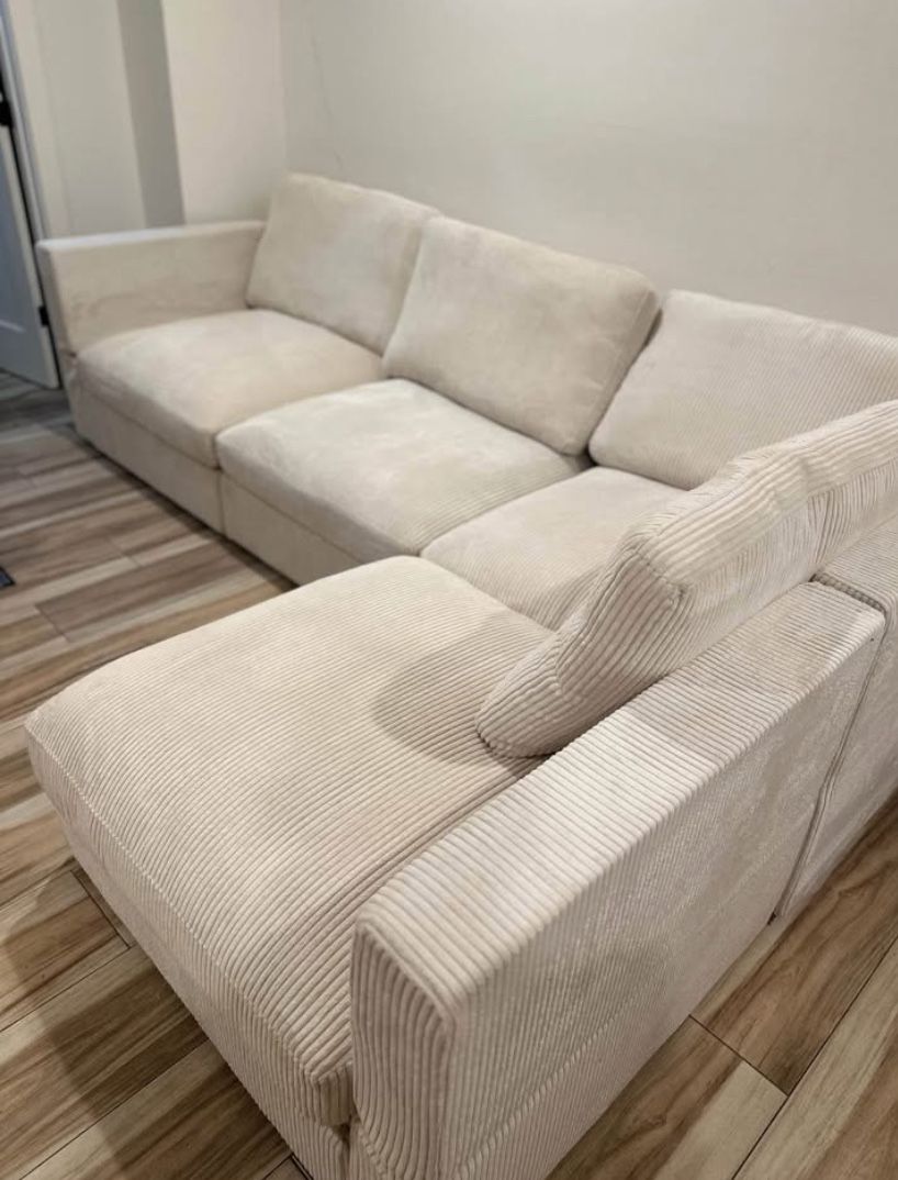 Honbay, HONBAY 4-Piece Corduroy Modular Sectional Sleeper Cloud Sofa With Oversized Storage Seat in Corduroy Beige