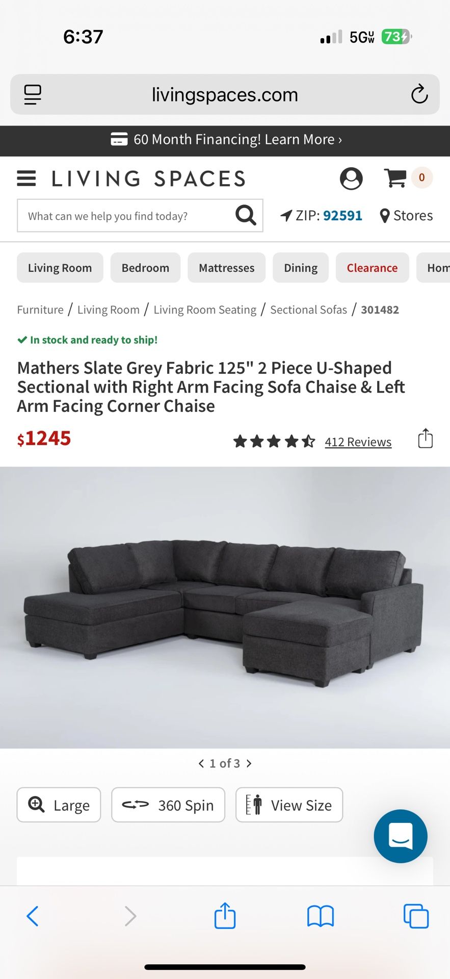 Charcoal Grey Sectional Couch