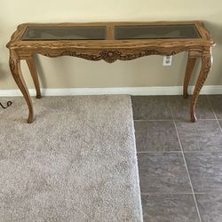 Solid Oak Glass Top Entry Console Table Foyer Table