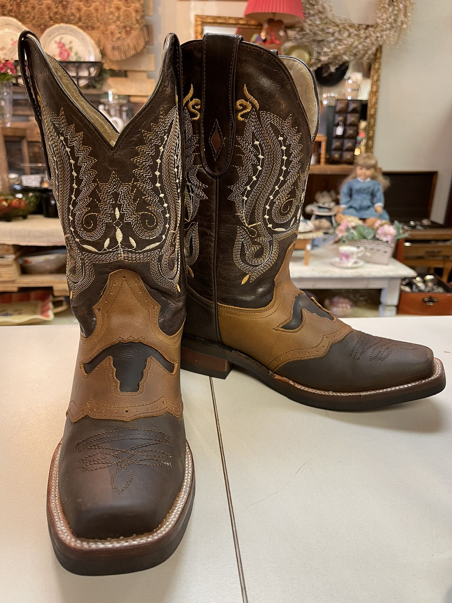 West Wings Boots Men's Size 7 Black/Brown Leather Western Cowboy Boots