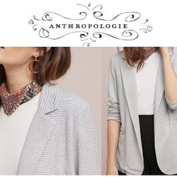 Anthropologie Bordeaux Edie Jersey Jacket Blazer Grey/White Stripes Sz Small
