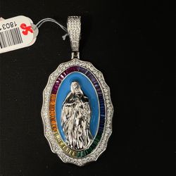 925 Sterling Silver CZ Colored Virgin Mary Pendant 18.00g 180310