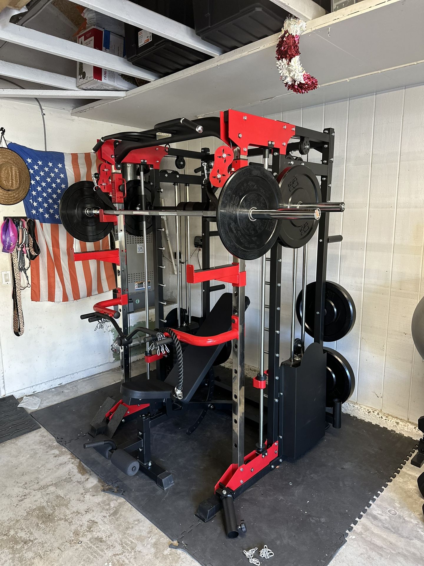 Smith Machine 200 Adjustable Bench 245lb Cast Iron Olympic Weights