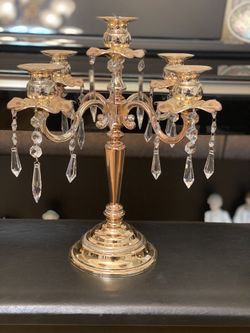  5-Candle Metal Candelabra Candle Holder 10.6 inch Tall Candlestick Holders for Valentine Christmas Home Party Dinning Candle Stand Gold