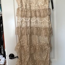 Lulus Romantic Daydreamer Champagne Lace Tiered Maxi Dress