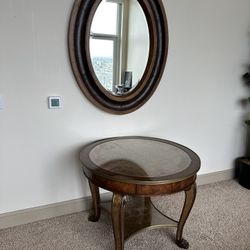 Vintage Mahogany Upholstered Mirror And Table