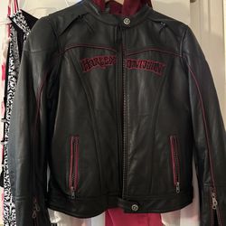 Harley Davidson Women's Barchetta Black Leather 3-in-1 Jacket Hoodie  Size large