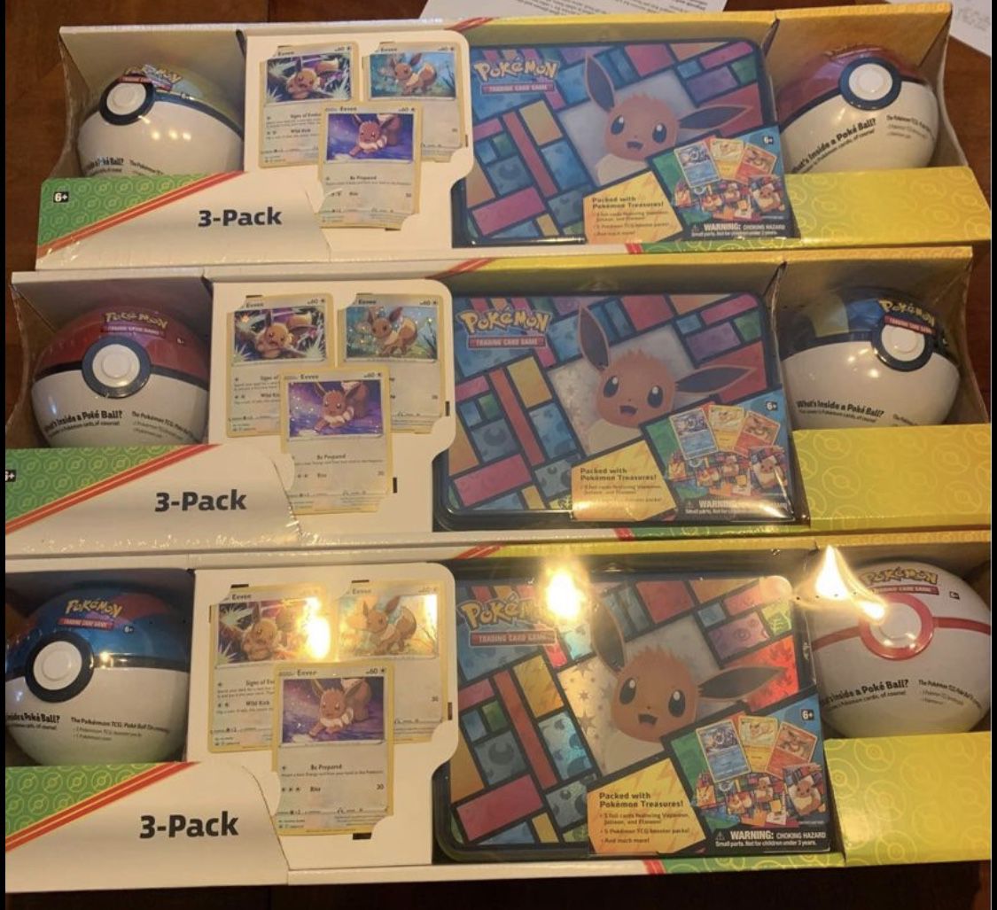 RARE Pokemon Collector 3 pack treasure chest tin with 2 Pokeballs Eve Promo! The Listing Is For 1