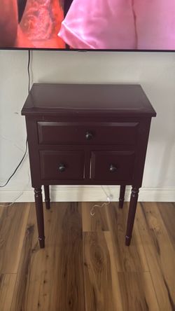 Dark Red Wood Nightstand with Drawers