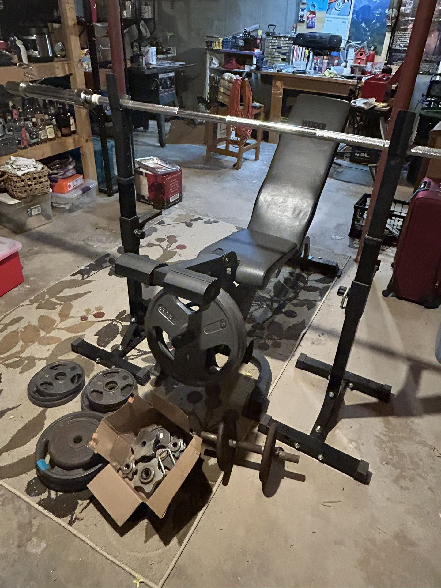 Workout Bench W Bar And Weights