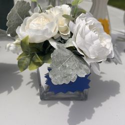 Small White Flowers With Glass Vase