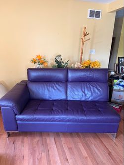 Modern Purple Leather Sofa + Matching Chaise Lounge Set