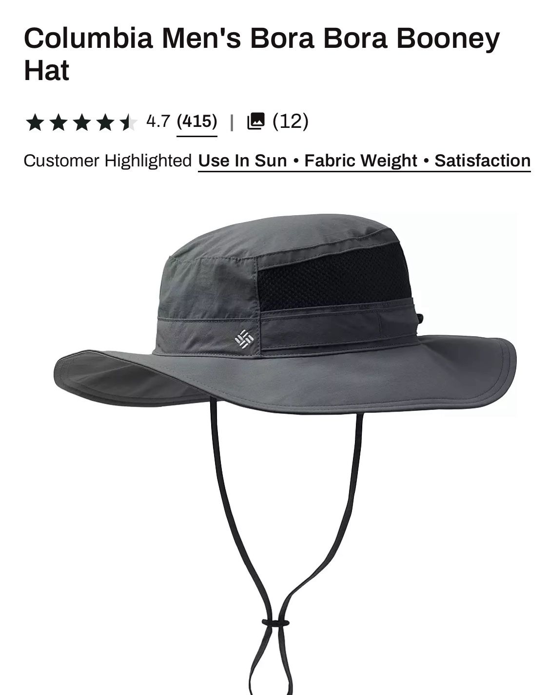 Columbia Unisex Grey Bora Bora Booney Hat-one size