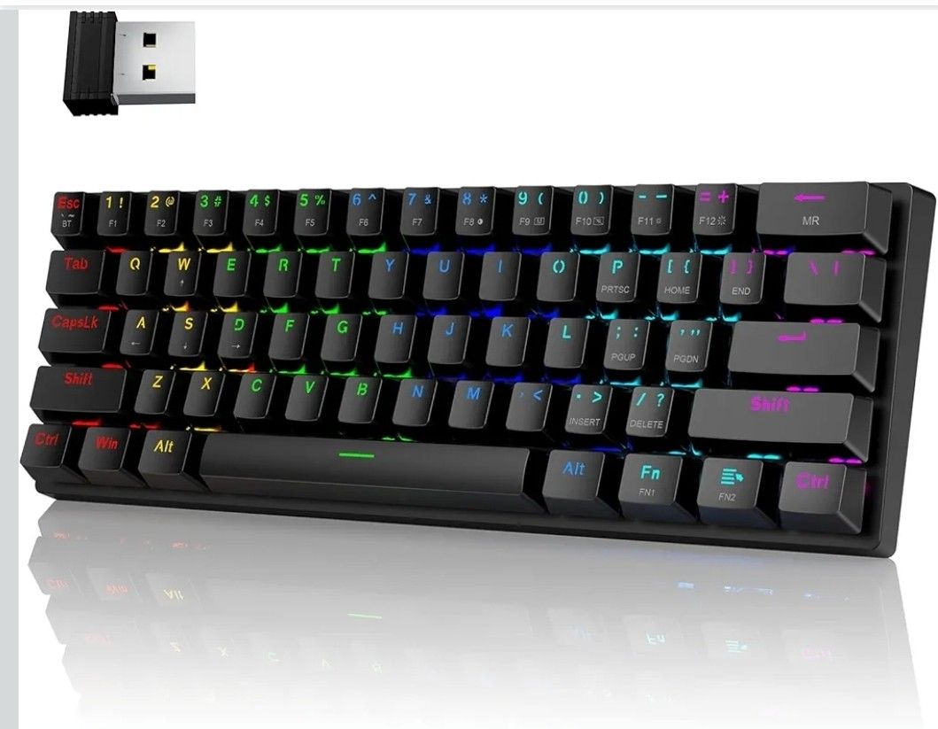 Pauroty 60% Wireless Mechanical Keyboard, Triple Mode 2.4G/USB-C/Bluetooth Gaming Keyboard, RGB Backlit, Clicky Blue Switch