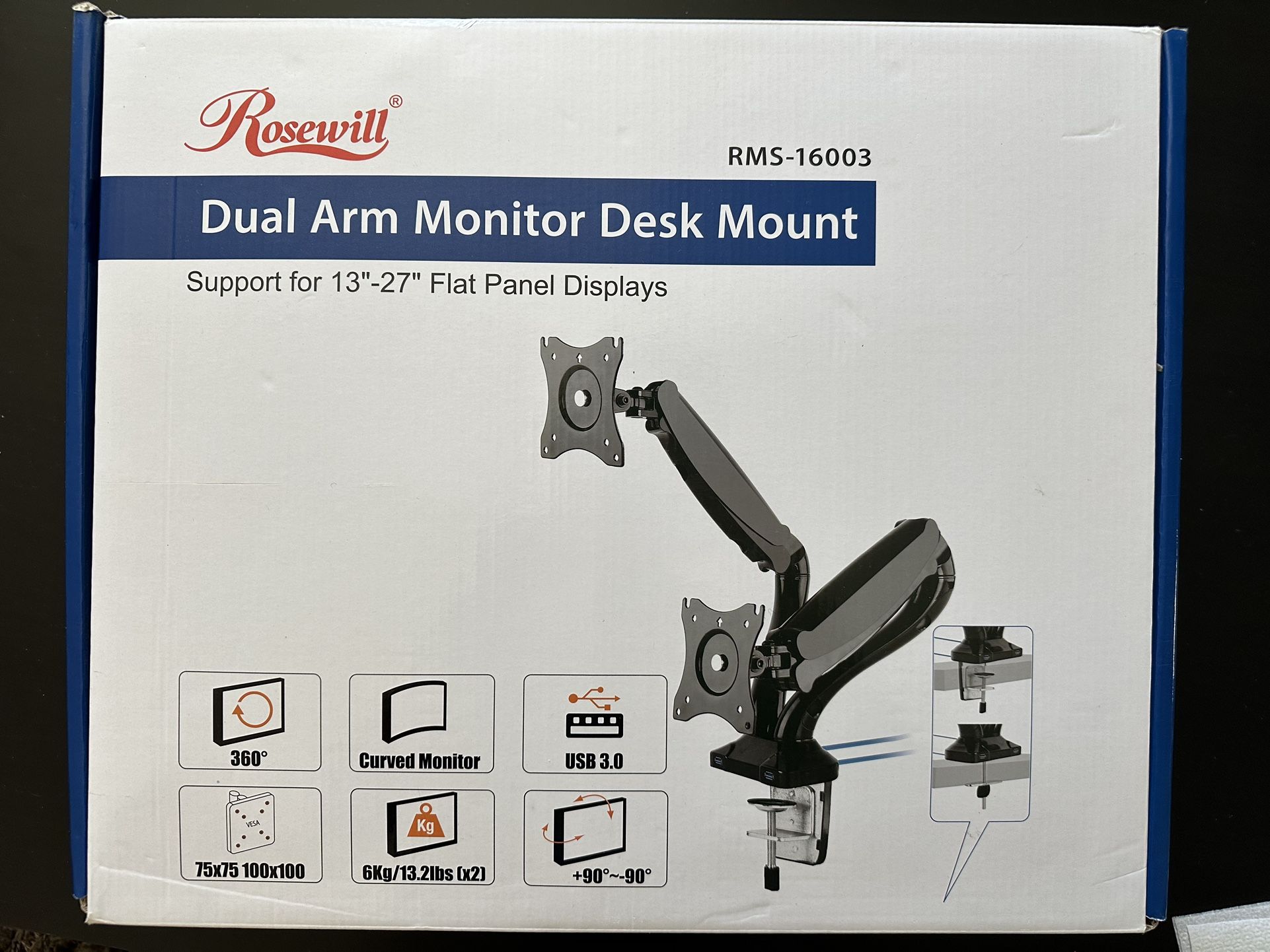Dual Arm Monitor Desk Mount (Rosewill RMS-16003)