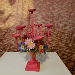 9 Candle Candle Holder With removal Plastic Flowers  1ft 5 Inch High By 1ft Wide  Rose Colored 