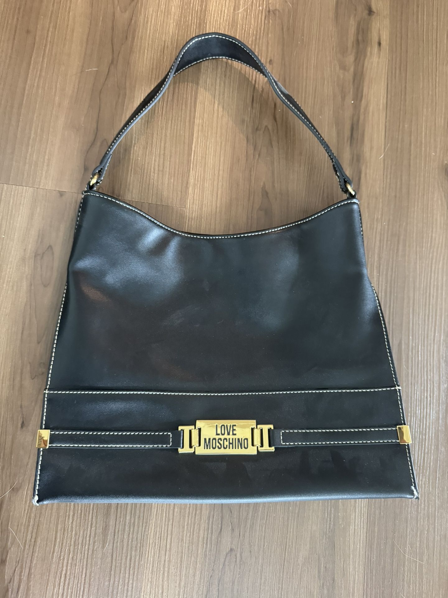 Love Moschino Black Shoulder Bag with Gold Logo Plaque