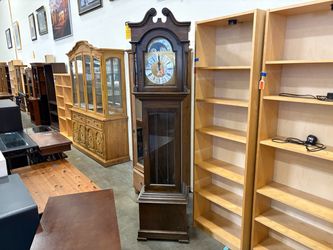 Vintage Walnut Grandfather Clock with Roman Numeral Face