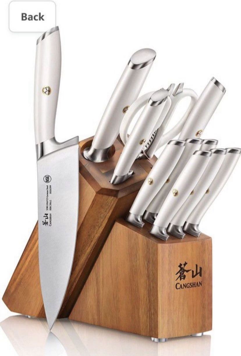 Cangshan L1 Series White 1026078 German Steel Forged 12-Piece Knife Block Set, Acacia (White)