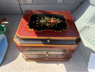 Hand painted wood silverware flatware storage box silver