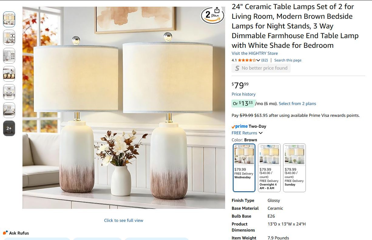 Ceramic Table Lamps Set of 2