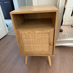 Rattan And Wood End Table Night Stand 