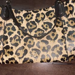 COACH Tan Leopard-Print Tote with Black Trim