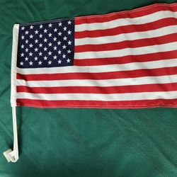 Double-Sided American flag 20" x 10" for car window with 17" long plastic white pole and clip at the bottom. Cash 💸 only, please. Front Door pick-up 