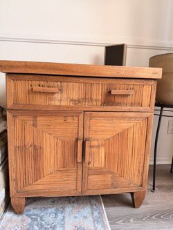 2 Rustic Reeded Wood Nightstand / Accent Cabinet