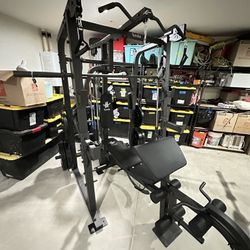 Vesta Fitness Smith Machine 2001 w/Bench Attachment | 230lb Bumpers Weights | 7ft Olympic Bar | Fitness | Gym Equipment | FREE DELIVERY 🚚 