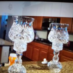 Crystal large candle holders , perfect , very heavy , very large set two hundred dollars