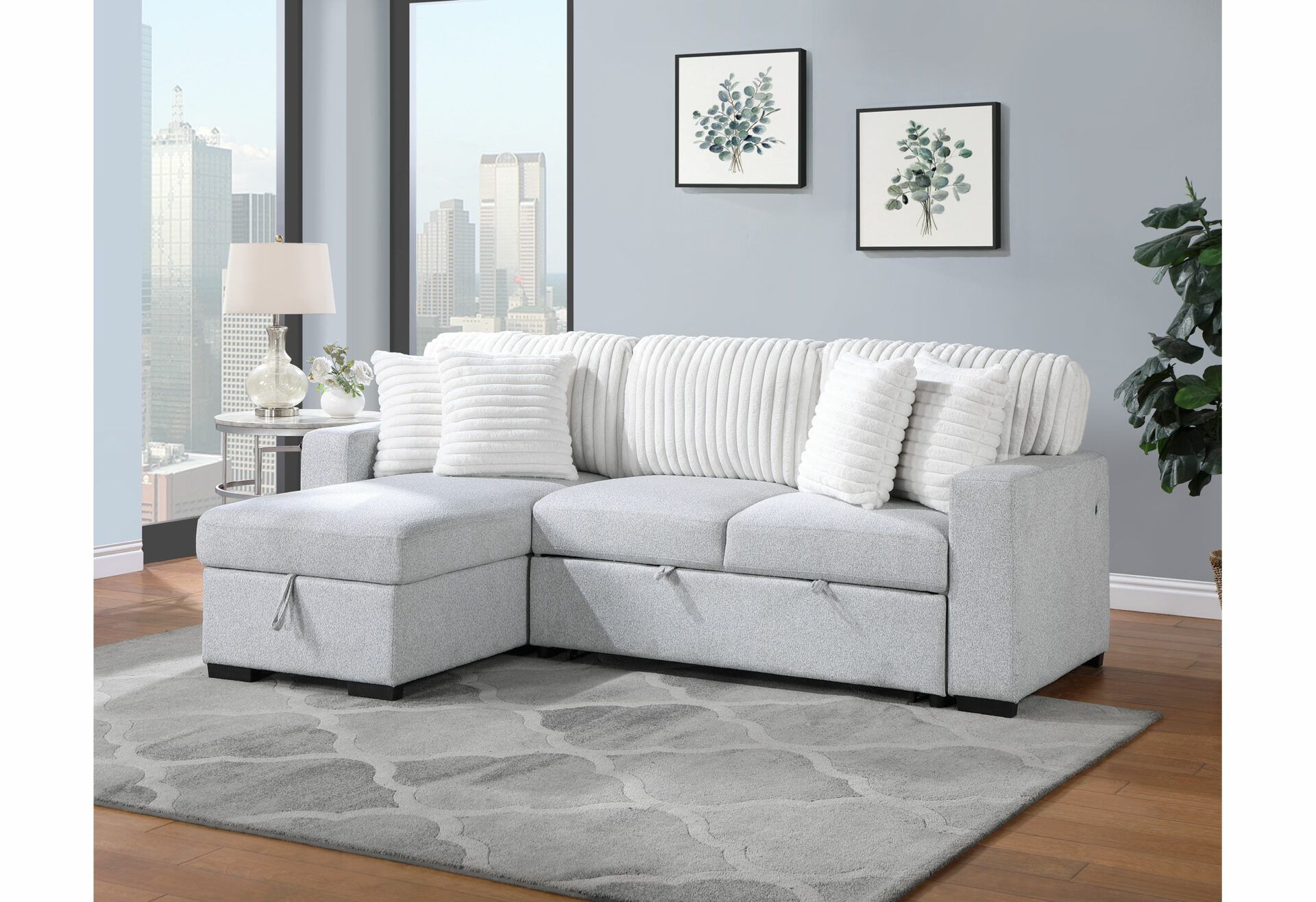 All-in-One Sectional Sofa with Bed, Storage & USB for Just $50 Down!