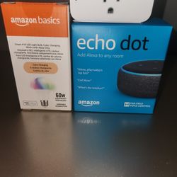 NEW 3-Piece Amazon BUNDLE (Echo Dot, Smart Plug, & Gen 2 Color Changing Bulb) for $50!