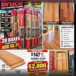 🔥 BRUCE SOLID HARDWOOD FLOORING – 20 BOXES 🔥 🌳 Bruce Solid Hardwood Flooring – Natural Red Oak 📦 20 Boxes Total 📐 20 sq. ft. per box 🏠 Covers a