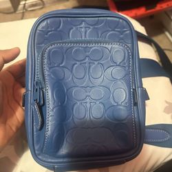 Coach Track Leather Blue Jay Crossbody Bag