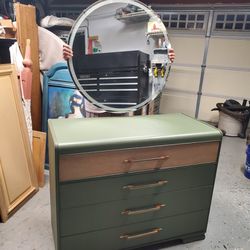 Art Deco Dresser And Hanging Thick Mirror 