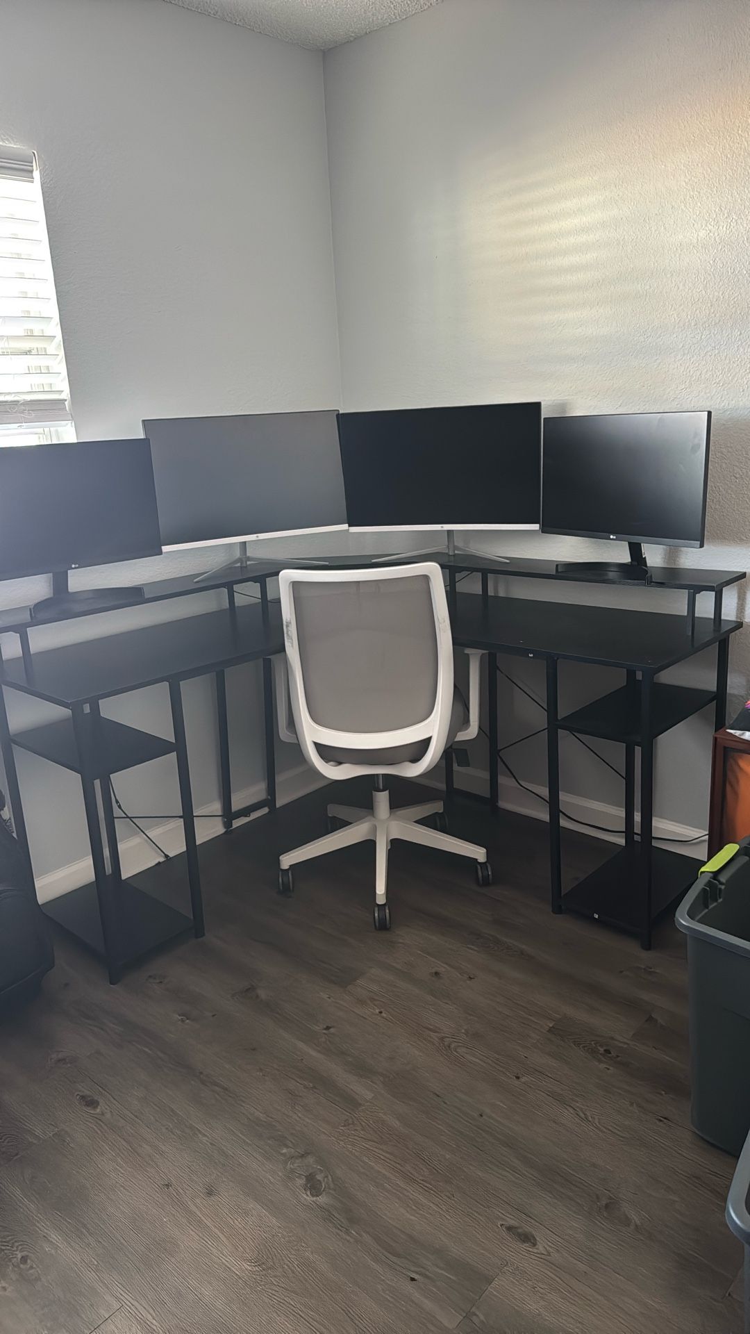 Desk And Monitors And Chair