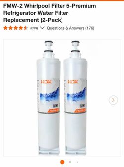 FMW-2 Whirlpool Filter 5-Premium Refrigerator Water Filter Replacement (2-Pack