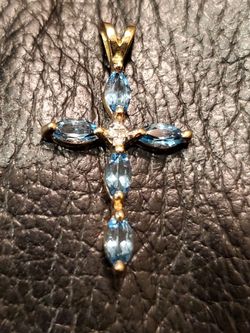 14kt Blue Topaz and Diamond Cross