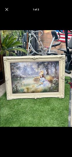 Framed Painting of Woman by Lake