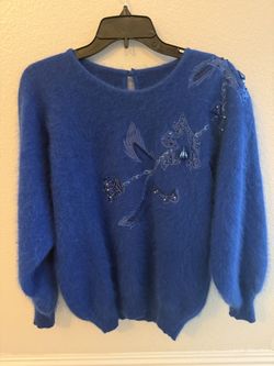 Blue Soft Sweater with Embroidery – Elegant Style