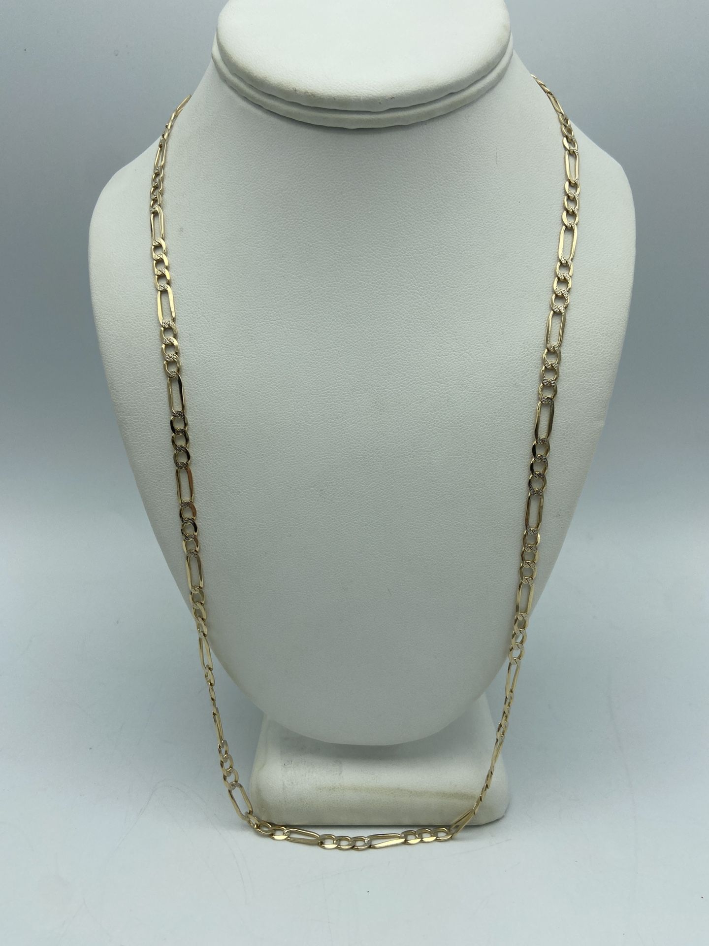 14kt Yellow Gold Solid Diamond Cut Figaro Chain 25”