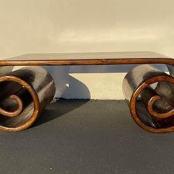 Antique Heavy Oriental Zen Style Natural Solid Wood Brown Stain Scroll Legs Coffee/Tea Table 