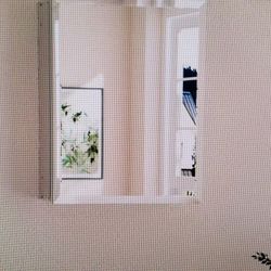 Rectangular frameless metal silver surface mounted released medicine cabinet with mirror
